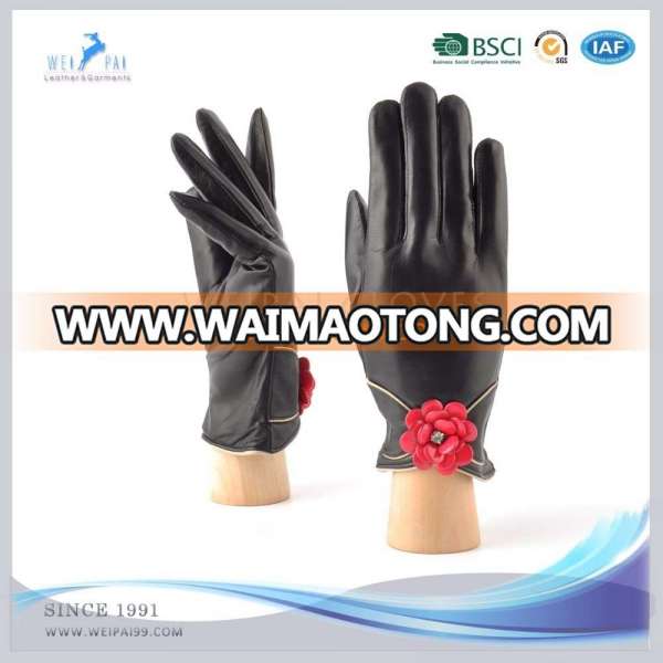 Factory Customize Top Quality Black Women's Sheepskin Leather gloves